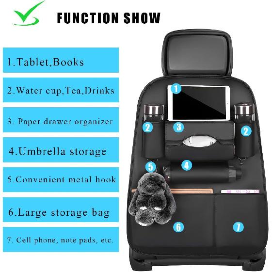2 PCS Car Seat Back Organizer, Premium Leather Seat Back Protector with Storage Pockets, Waterproof Hanging Vehicle Storage, Universal Car Organizer