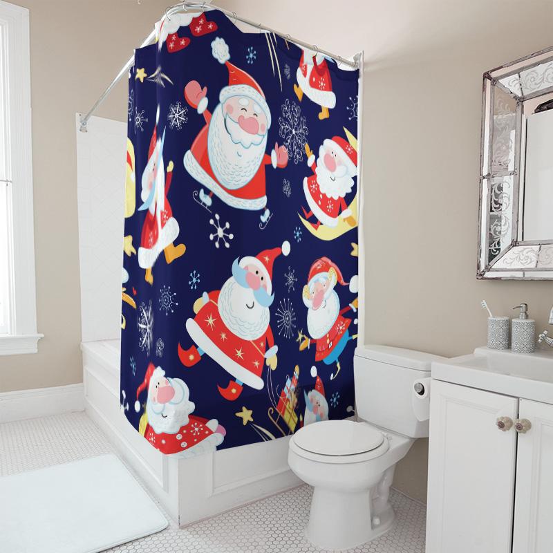 TU Christmas Shower Curtain Santa Claus Pattern Holiday Festive Waterproof Decor Bathroom Fabric Backdrop Xmas Gift