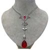 Gothic Exaggerated Sliver Color 4 Vampire Bats Red Teardrop Glass Crystal Pendant Necklace for Men Women Halloween Party Jewelry
