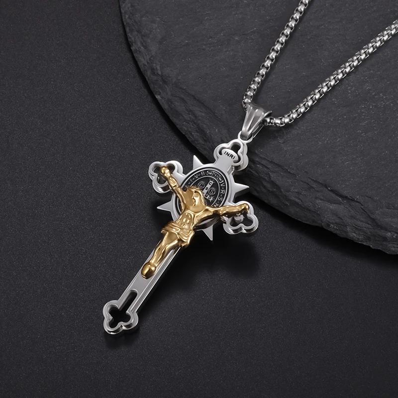 Saint St. Benedict Jesus Cross Pendant Necklace Men and Women Religious Christian Catholic Amulet Stainless Steel Jewelry