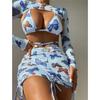 Schmetterling Gedruckt Mit Rock Bikini Frauen Bademode Weiblichen Badeanzug Vier-stück Bikini set Badende Badeanzug Schwimmen Dame