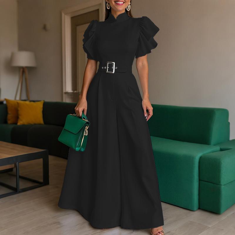 ZANZEA Womens Casual Stand Collar Short Sleeve Wide Leg Long Jumpsuits