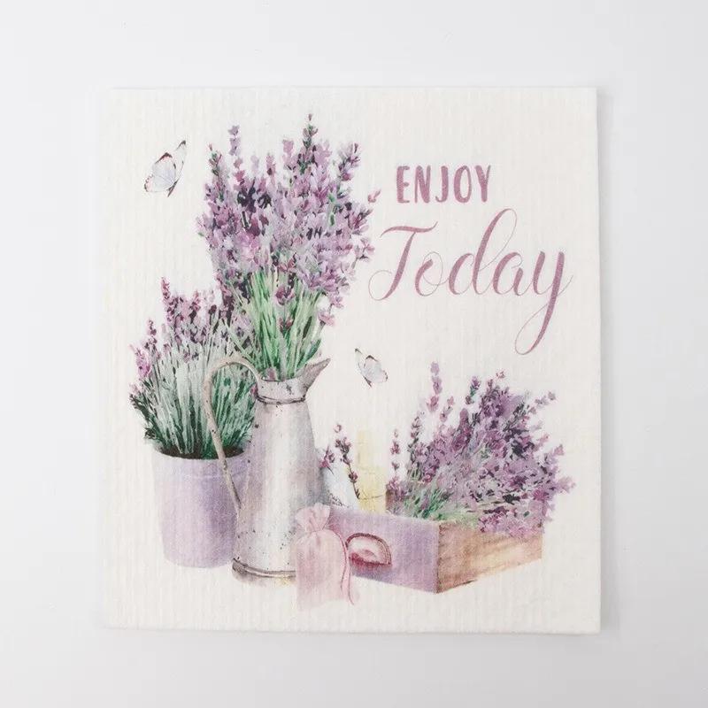 

1Pc Lavender Printed Wood Pulp Cotton Kitchen Reusable Wiping Glass Cloth Absorbent Household Cleaning Tool 1Pc