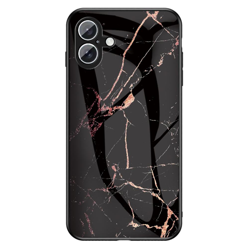 For iPhone 16 Case Marble Pattern Tempered Glass+PC+TPU Protective Phone Cover