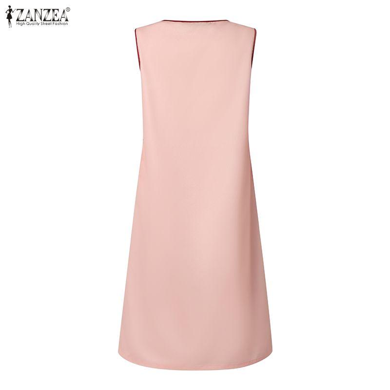 ZANZEA Women Elegant Casual Round Neck Summer Sleeveless Print Dress