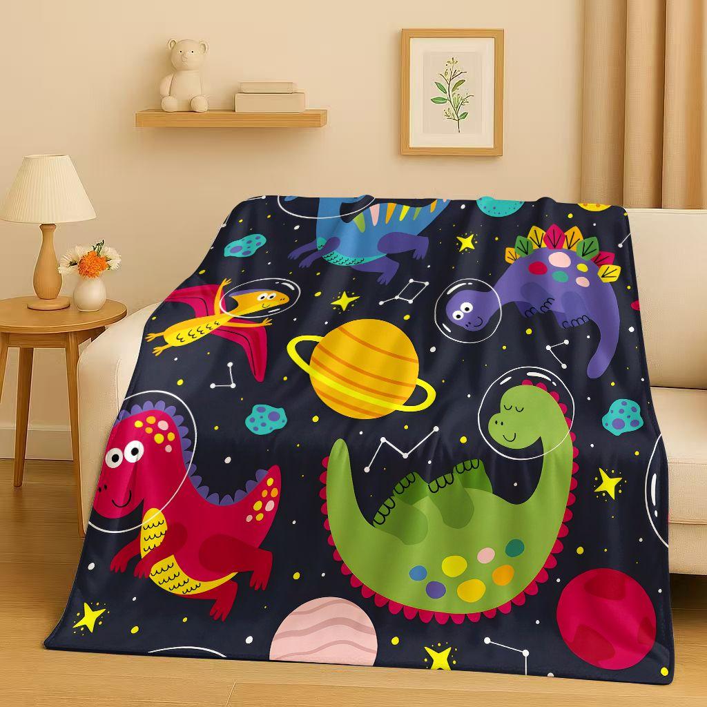2026 New Space Dinosaur Cartoon Dino Art Flannel Blanket,Ultra Soft Warm Plush Throw for Home Bedroom Bed Sofa Cover Kids Gift