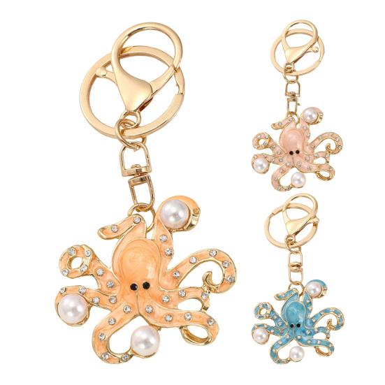 Keychain Pendant Imitation Pearls Rhinestones Inlaid Octopus Shape Key Chain with Lobster Clasp Bag Charm Backpack Accessory