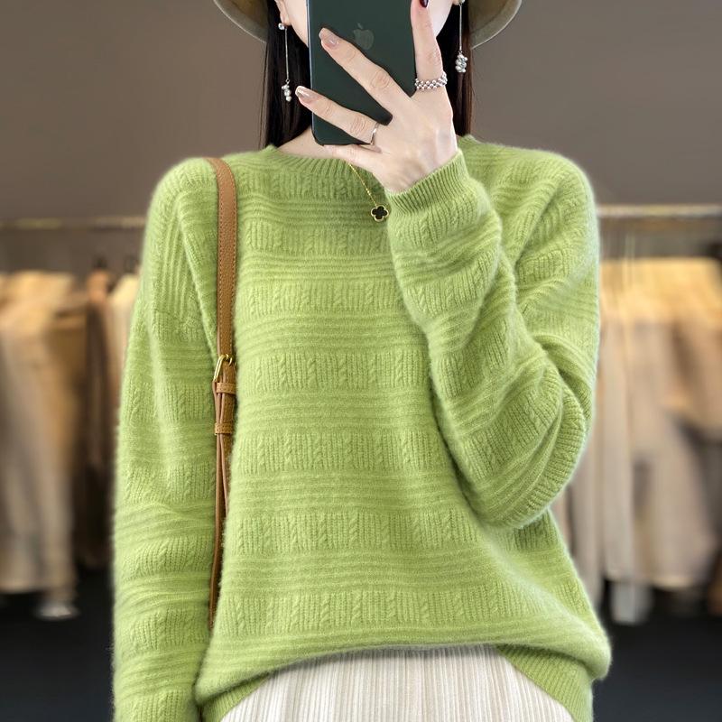 Women's Loose Wool Crochet Sweater - Round Neck Knitwear, Hollow Design, Autumn/Winter Versatile Style
