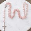 Long Chain Rosary Necklace 8mm Beads Crucifix Pendant Chain Cross Pendant Necklace  Lady Jewelry