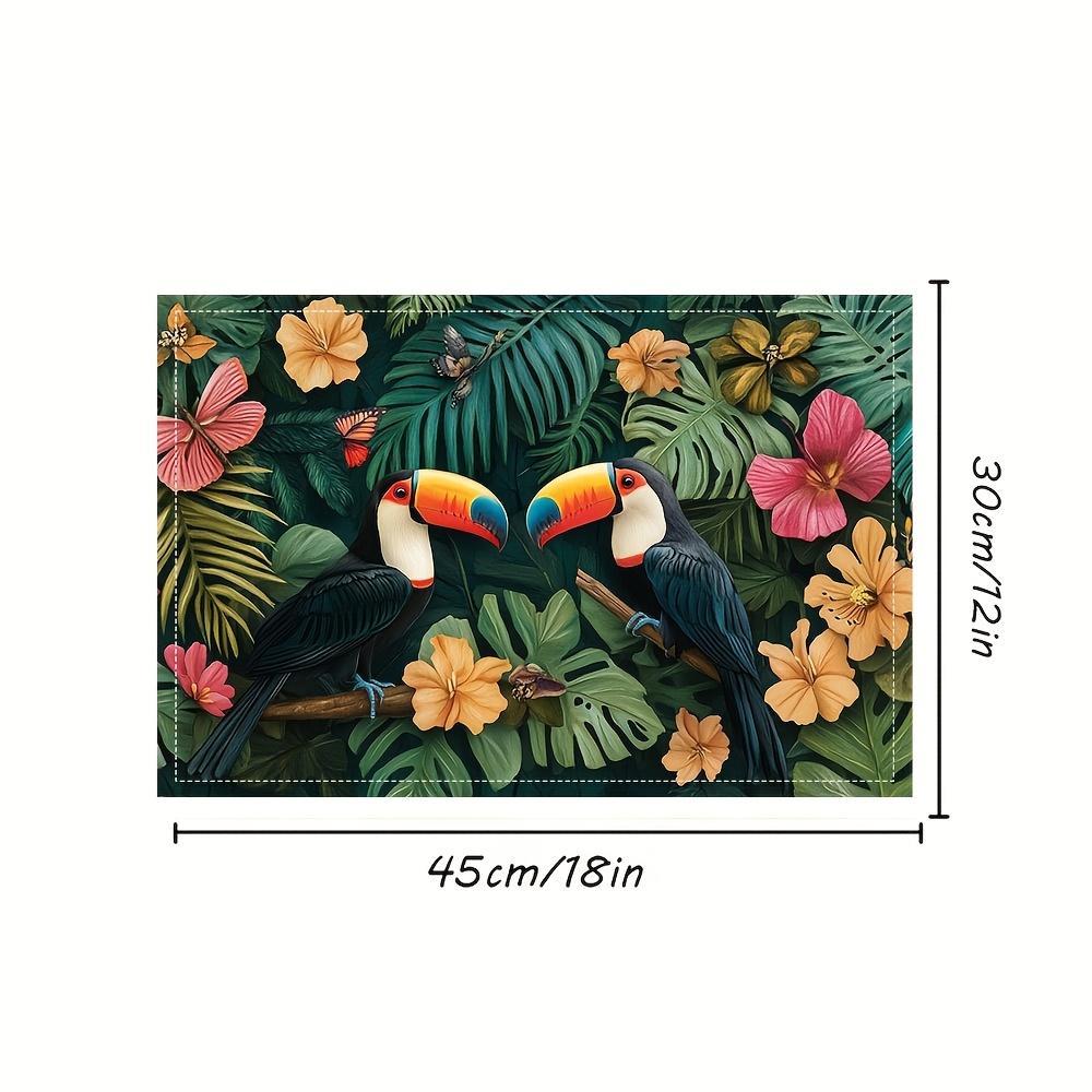 4pcs, Tropical Placemats Set Of 4 Toucan Bird Hibiscus Flower Print Washable Table Mats For Dining Kitchen Decor