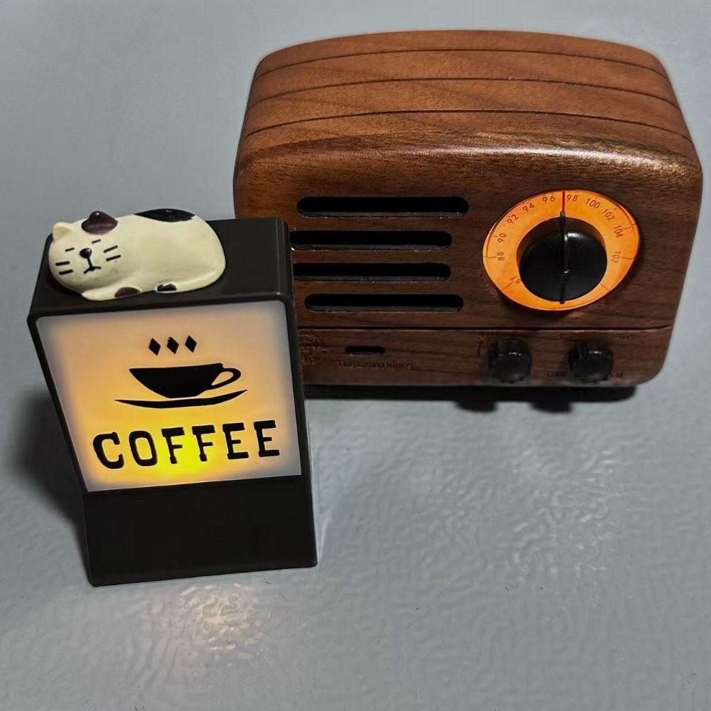 Aimant de réfrigérateur de café créatif Modèle de chat mignon Lumière chaude Boîtes lumineuses de bar Miniature tridimensionnelle