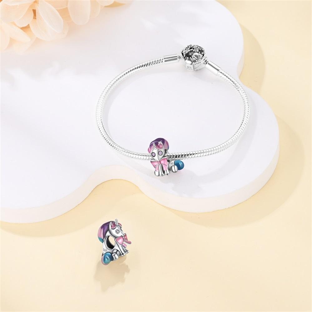 Original Charms Copper Plated Colorful Unicorn Beads Fit Bracelet Women Jewelry Making Diy Gift