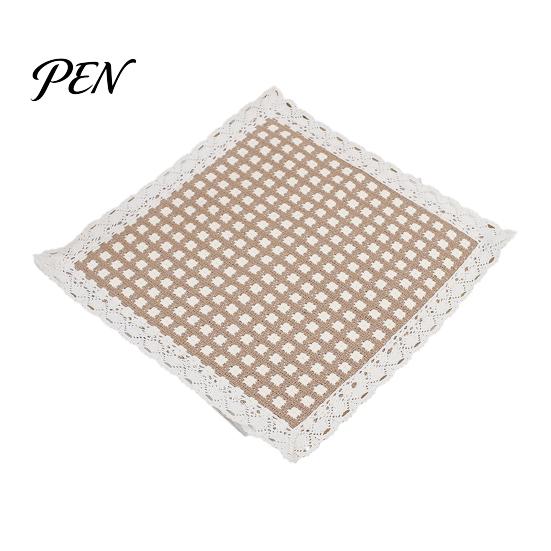 Durable Kitchen Chair Pad Cotton Linen with Ties, Square Summer Seat Lace Rattan Trim, 15.75" X Breathable Washable Mat for Dining Office Protective