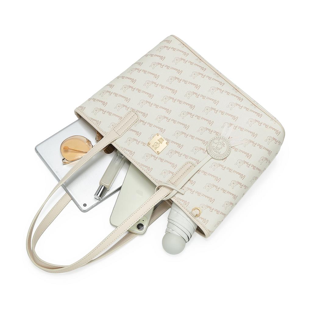 New Disney Winnie The Pooh Series PVC Tote Bag, Shopping Bag, Shoulder Bag Regular Women's Ecru/Pink DHF51737-C