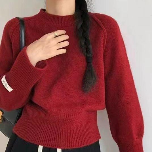 New Korean Chic Round Neck Loose Sweater Women Winter Solid Bottoming Shirt Knitted Tops Simple Design Casual Pullover