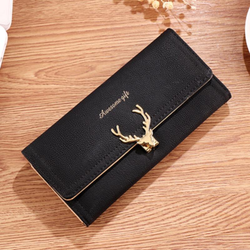 2026 Nuova Moda Testa di Cervo Portafoglio Lungo da Donna Trendy Cool PU Opaco Pieghevole a 3 Ante Portabanconote Multi Carte Portamonete da Donna Borsa per Soldi Tasca per Monete Regali di Festa per Ragazza