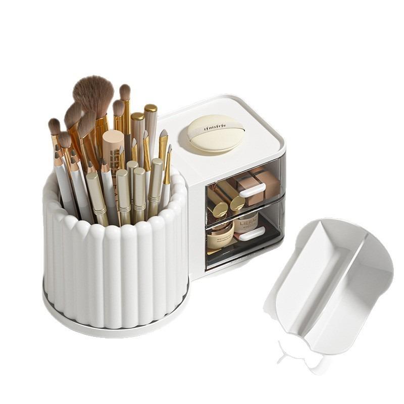 360° Spinning Desktop Shelf Dual-purpose Pen Container Cosmetic Caddy Student Dorm Essential Storage Case Lightweight Durable