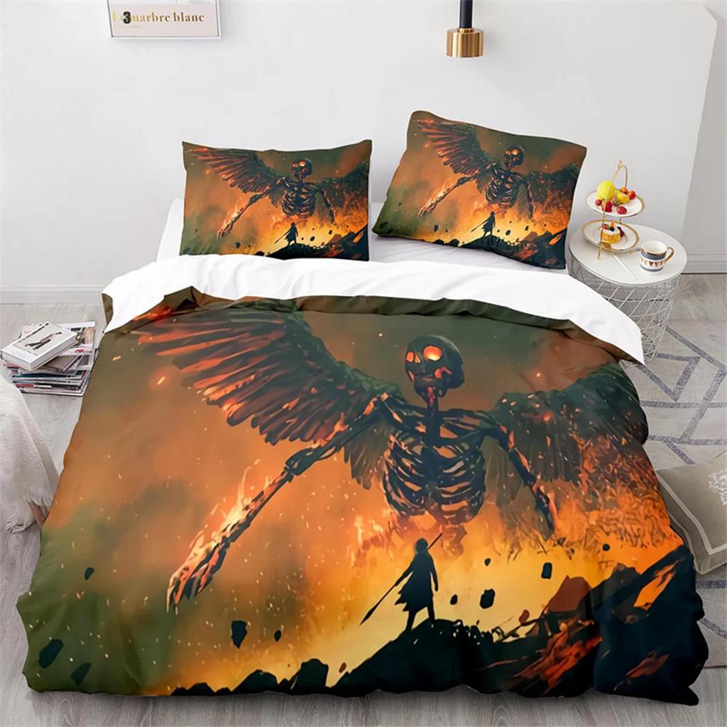 Zuckerschädel Rose Bettbezug Gothic Gruselig Skelett Schädel Bettbezug Horror Thema Floral für Teenager Erwachsene zur Schlafzimmerdekoration