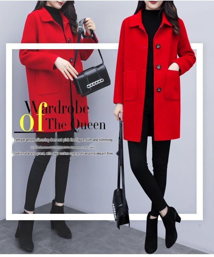 Women's Mid-Length Woolen Coat - 2025 Korean Style, Loose Fit, Plus Size, Slimming, Age-Reducing for Autumn/Winter