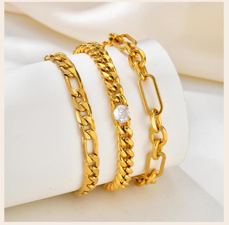 Not Rusty Chain Bracelet for Women, Statement Rhinestone Cubic Zirconia Link, 18k Gold Plated Hand Chain Wristband Jewelry