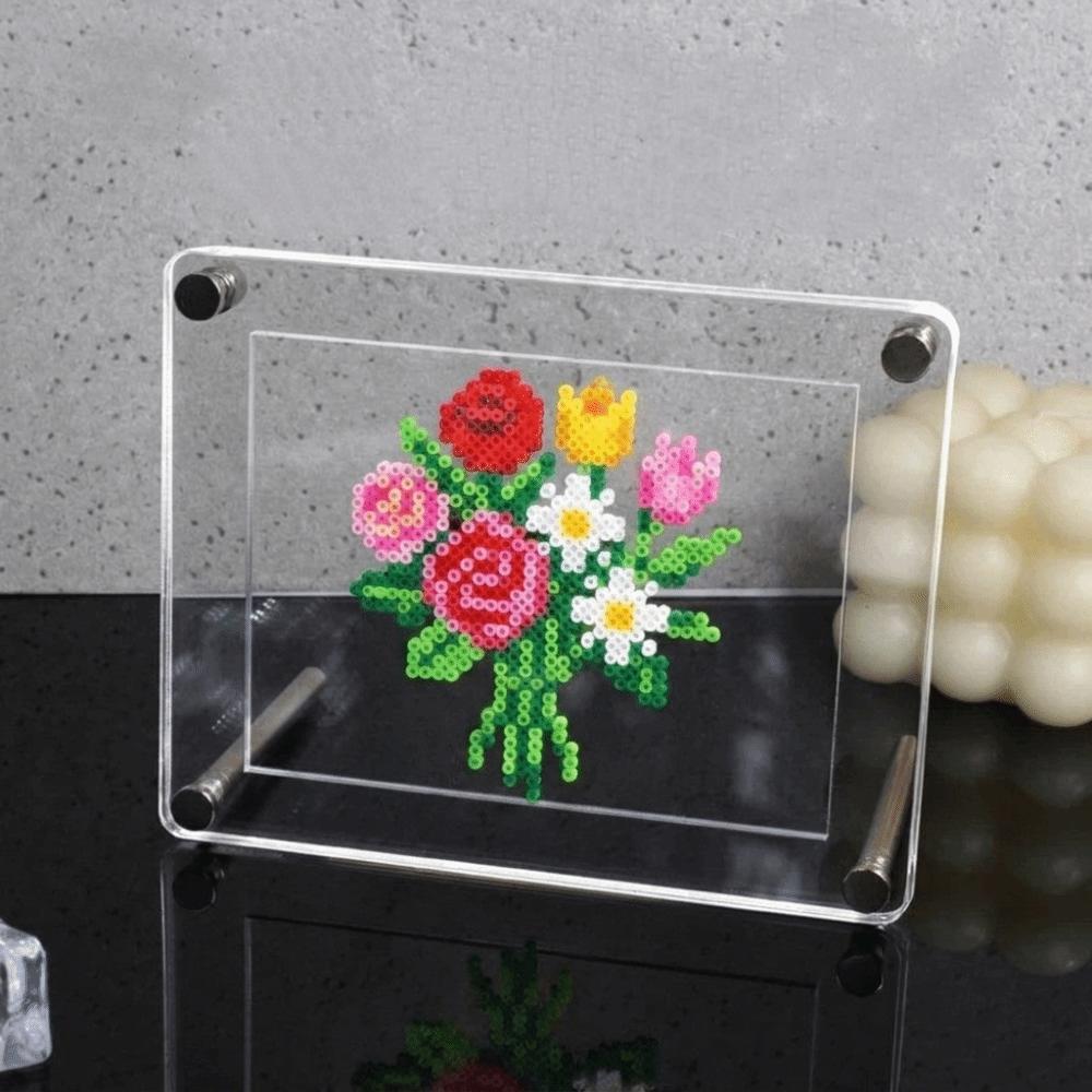 Transparent Acrylic Perler Beads Display Frame Thick Dustproof Collectible Display Stand Square with Mezzanine Photo Card Holder