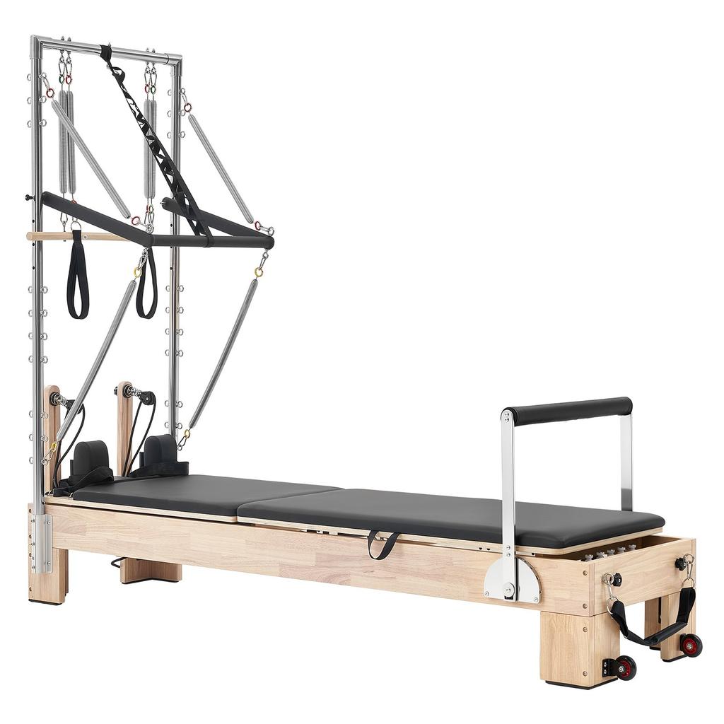 VEVOR Pilates Reformer with Tower 2.4 m Pilates Machine 181 kg Rubberwood, for Home Use and Gym Workout, with Jump Board, Springs, Sitting Box