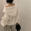 Autumn and Winter Korean Version Lazy Style Loose Fried Dough Twists Double Zip Hooded Long Sleeve Knitting Sweater Cardigan Coat Women