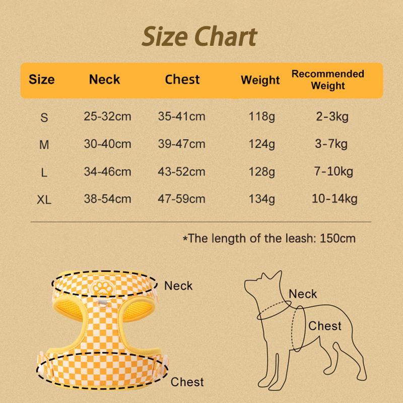Vintage Plaid Dog Harness Leash Set Comfort Breathable Adjustable No-Choke Pet Vest for Small Medium Dogs Pechera Para Perro