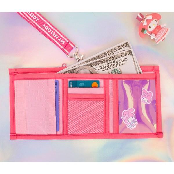 Sanrio My Melody Klettverschluss 3-stufige Halskette Brieftasche Aufkleber Karte Münze Reißverschluss Typ Halbe Brieftasche