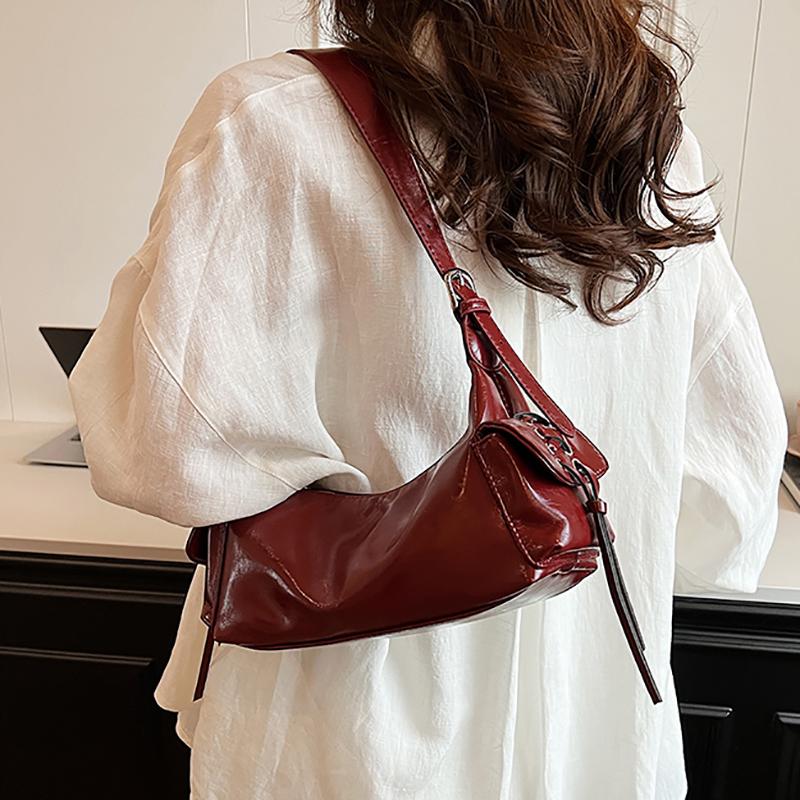 Soft leather bag for women retro texture red monochromatic versatile shoulder shopping women's bags