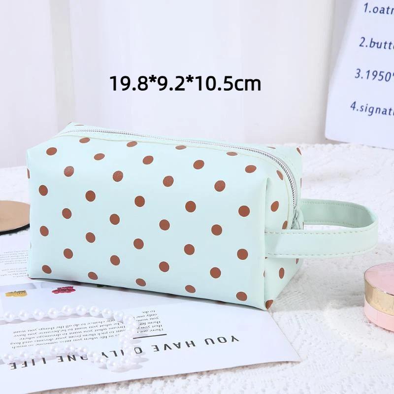 1/3Pcs Pink Polka Dot Pu Makeup Bag Set Large Capacity Sturdy Handle For Travel Daily Cosmetic Storage
