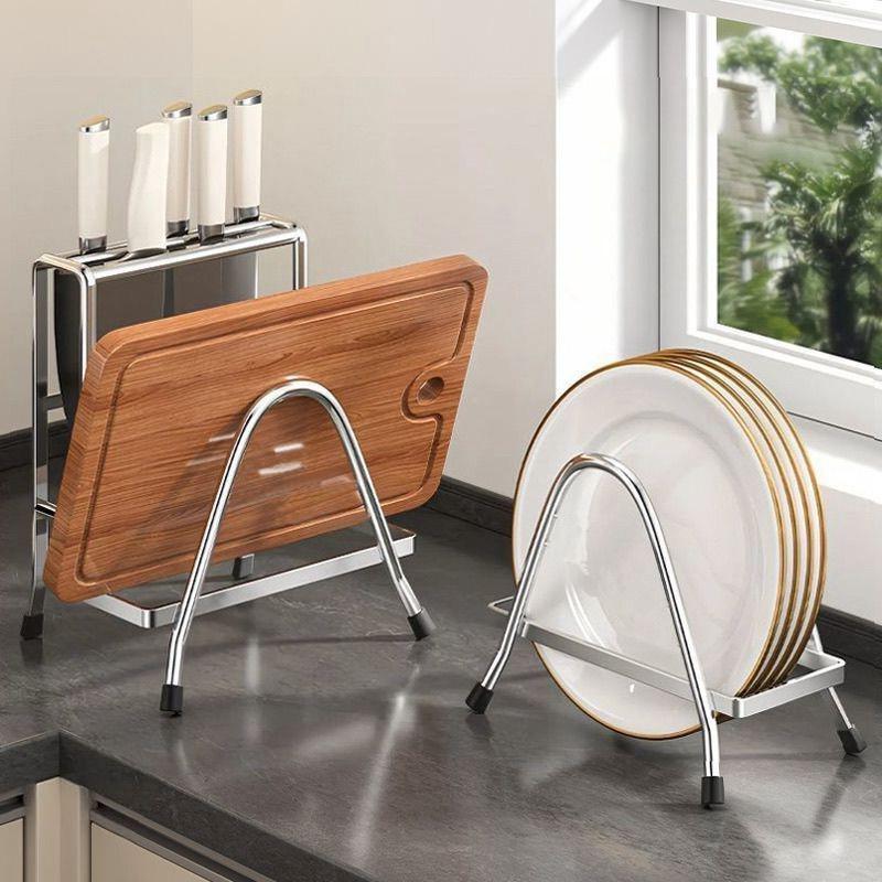 Kitchen Stainless Steel Draining And Chopping Board Rack With Knife Storage серебряный