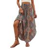 Boho Style Maxi Skirt Adjustable Drawstring High-Waisted Printing Skirt Flowy Large Hem A-Line Skirt Daily Wear