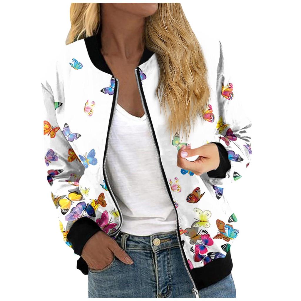 Jackets For Women Long Sleeve Lightweight Zip Up Cropped Fashion Print Outerwear Casual Quilted Jackets Whith Pockets