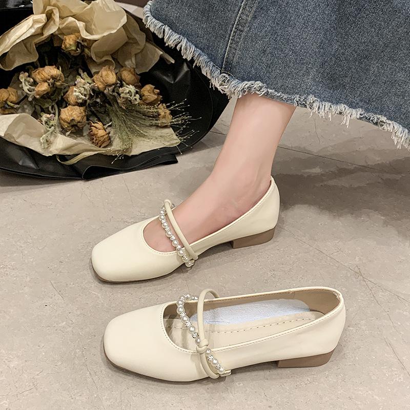 Gentle single shoes women's Mary Jane shoes French skirt 2025 Doudou evening evening breeze spring and autumn with pearl flats