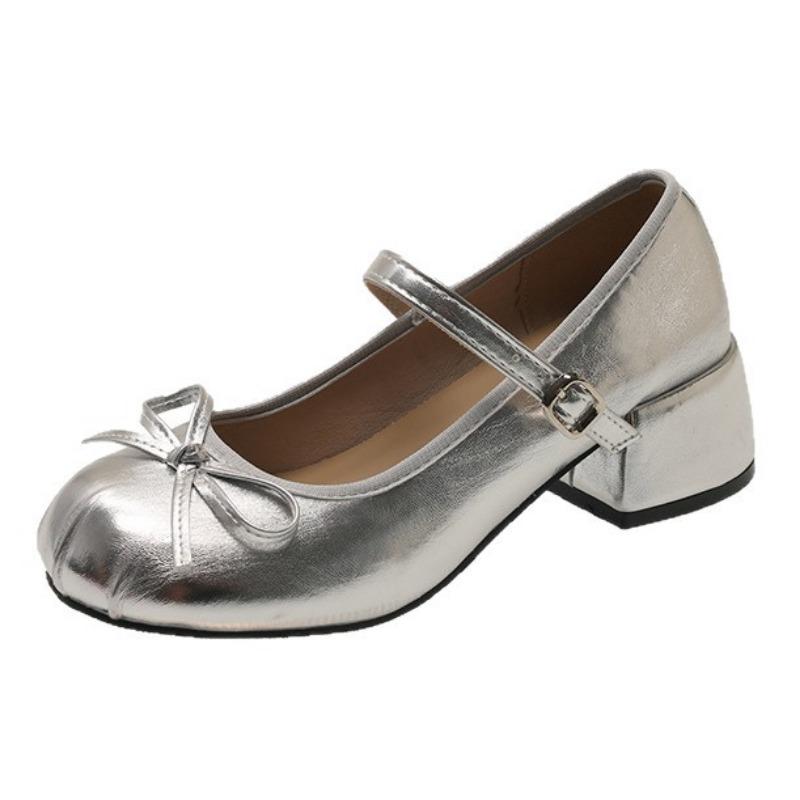Schleife flacher Mund Wort mit Mary Jane Einzel Schuhe Damen Innenhöhe Erhöhung weiche Sohle Ballerinas Frühling und Herbst