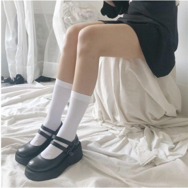 Women Black White Knee High Long Socks Stockings JK Japan Style School Girls Thigh High Stockings Lolita Kawaii Cute Soft Socks