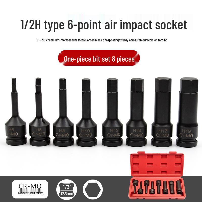 Compact Air Impact Wrench: 1/2" Hex H-Type Pneumatic Screwdriver with Chrome Molybdenum Socket