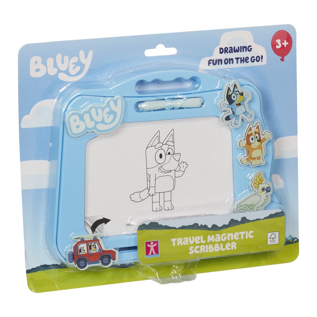 Bluey Travel Magnetic Scribbler Pad with Pen and 3 Stamps - Mess-Free