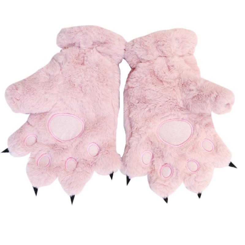 Cute Cat Claw Bear Paw Gloves Men's and Women's Winter Plush Thick Gloves Full Finger Internet Red Cute Plush Anti Cold Warm Gloves