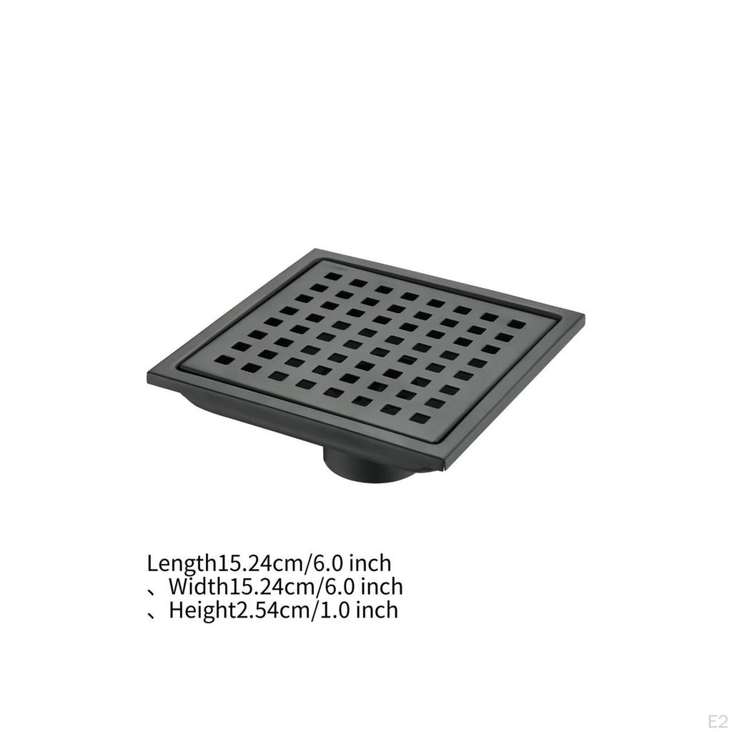 6 Inch Square Shower Floor Drain with Grid Cover, Anti-Rust Stainless Steel