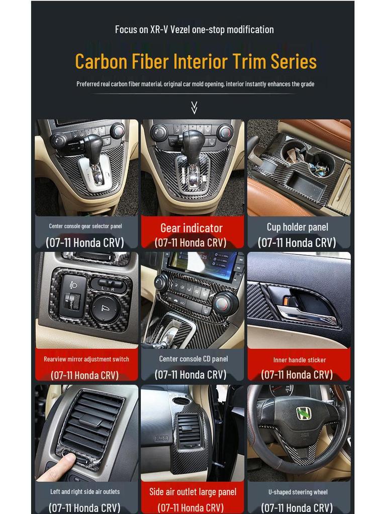 07-11 Honda CRV Carbon Fiber Interior Sticker: Steering Wheel, Center Console, Shift Panel