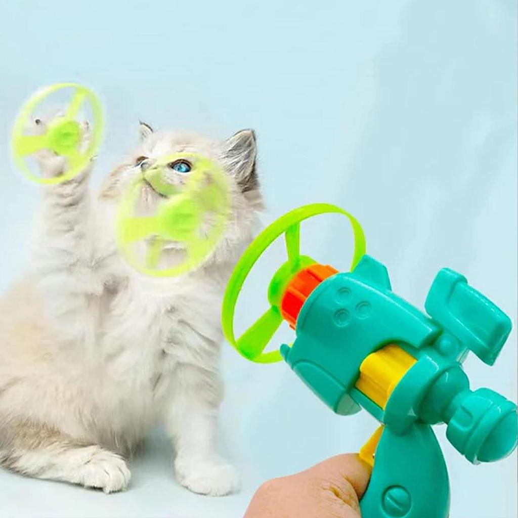 Cats Interactive Flying Saucer Gun Luminous Flying Disc Bamboo Dragonfly Discs Pet Training Exercise Toys for Pet Cats & Dogs