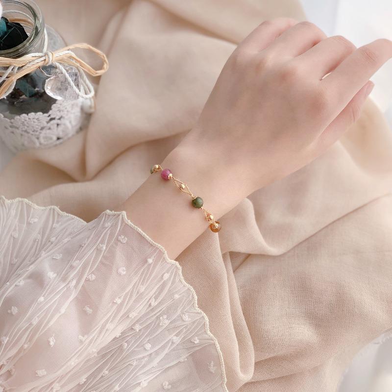 Women Natural Tourmaline Crystal Bracelet Korean Fresh Ins Style Niche Jewelry