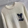Men's and Women's Long-Sleeve Knitted Sweater with Donkey Family and Four-Leaf Clover Jacquard Design