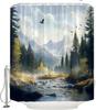 Eagle Forest Shower Curtain Spring Mountain River Tree Nature Scenery Landscape Wild Animal Jungle Wildlife Rustic Farmhouse