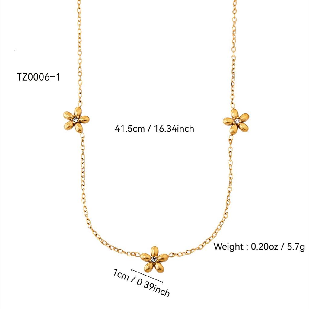 Fashionable And Elegant Temperament Old Money Style Stainless Steel Plated 18K Gold With Diamonds Flowers Zircon Set For Women
