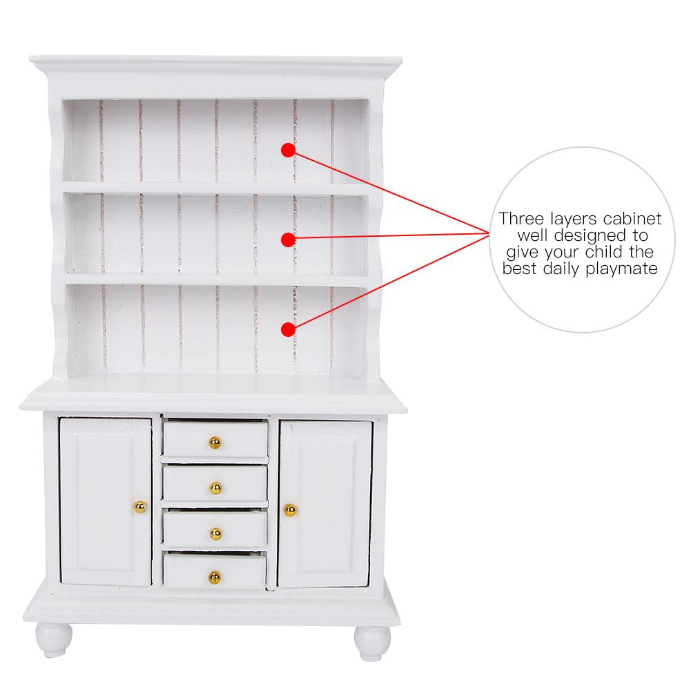1:12 Doll House Accessories Wooden Three Layers Cabinet Simulation Furniture(White)