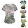 Frauen Mode Frühjahr Und Sommer Blumen Ölgemälde Druck V-ausschnitt Kurzarm Arbeitskleidung Mit Taschen Tops