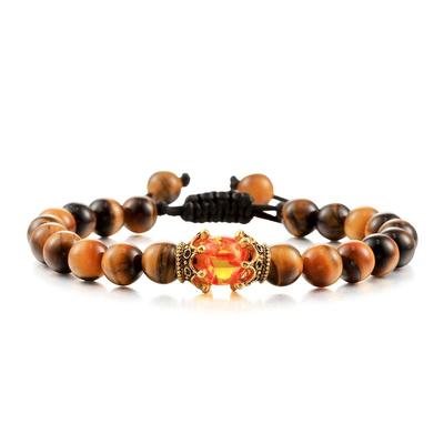 Doppelseitiges Kronenarmband: Imitation Bernstein, Tigerauge und Vulkansteinperlen